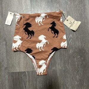 VerdeLimon Tottori Bottom Horses Brown High Waisted Size Small Bikini Swimsuit